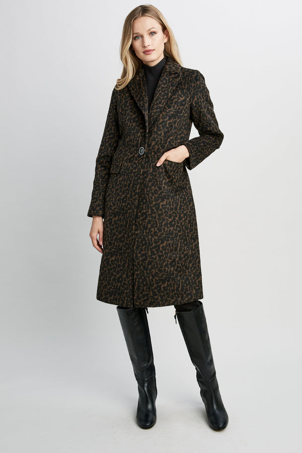 Tahari Leopard Wool Coat