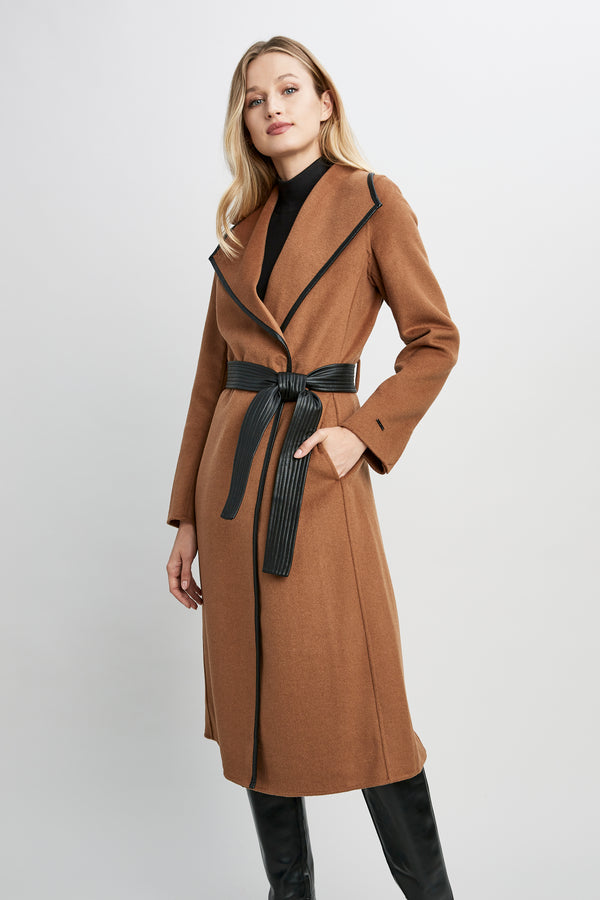 Tahari Long Double Face Vegan Trim Wool Coat