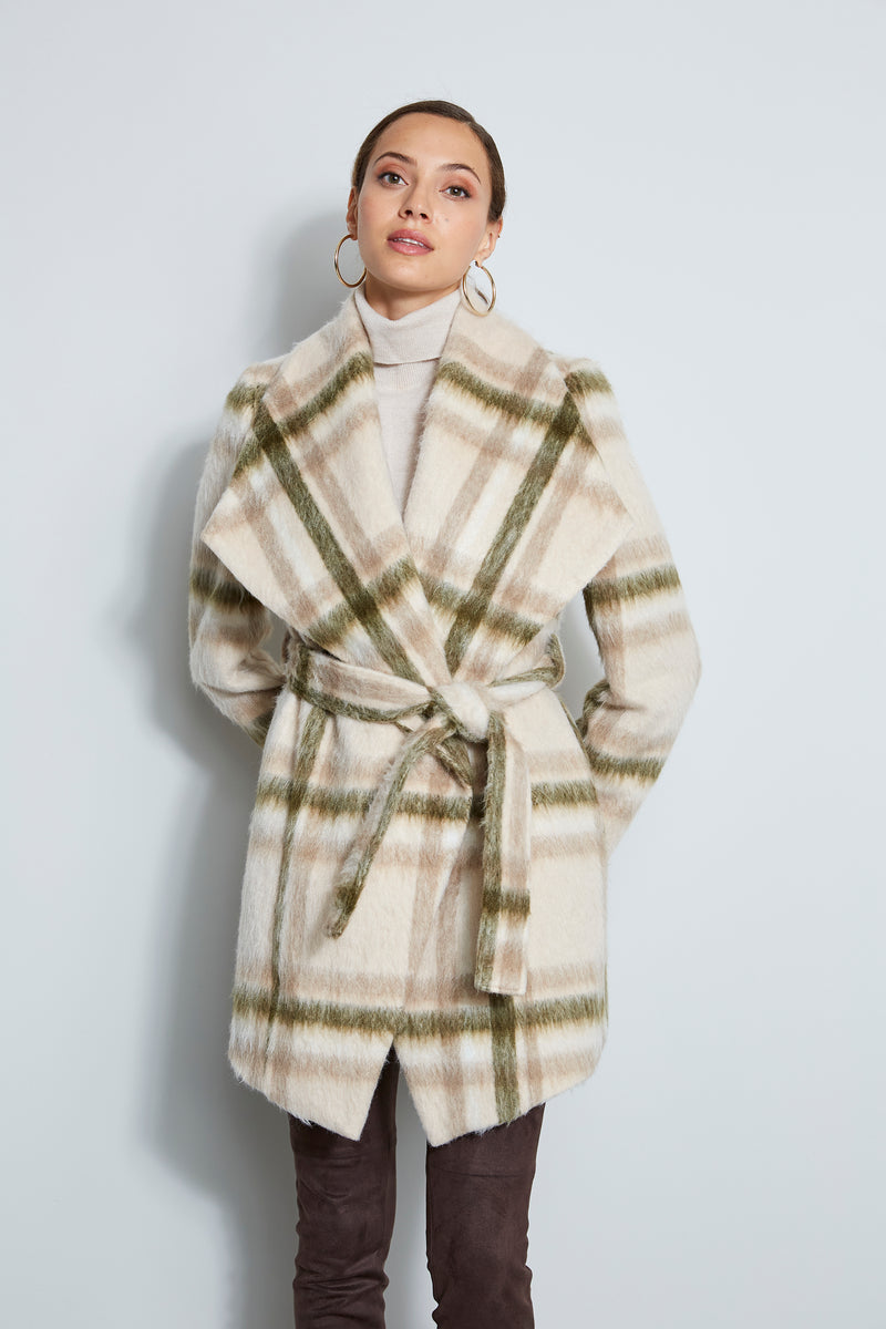 Tahari Plaid Wrap Coat