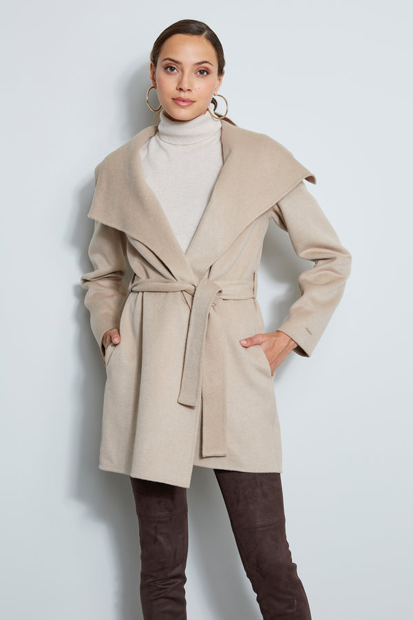 Tahari Double Face Wool Lightweight Wrap Coat