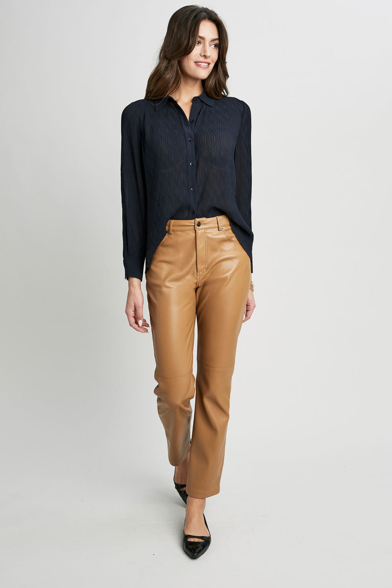 Elie Tahari 5 Pkt Straight Leg Full Length Leather Seamed Pants