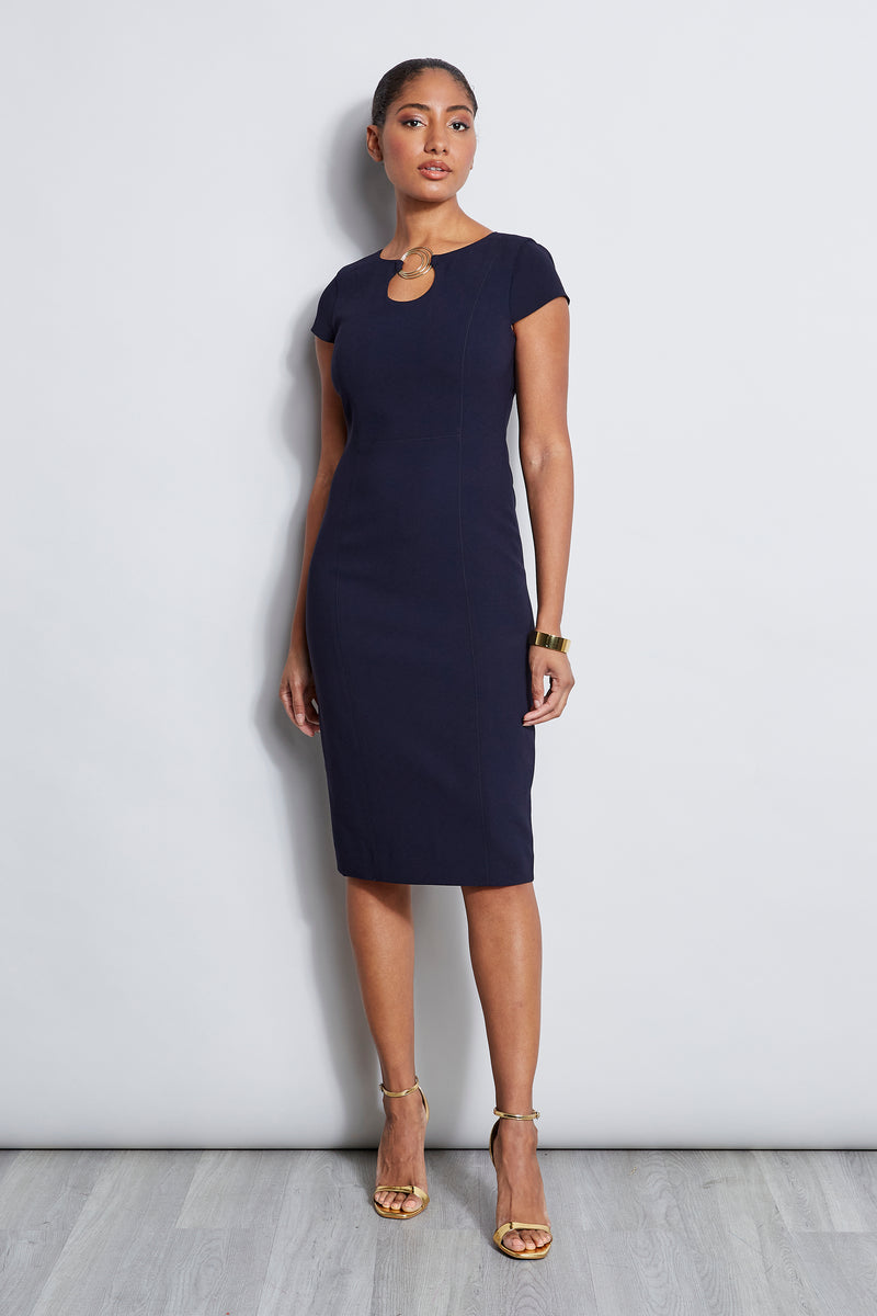 Short Sleeve Keyhole Ring Dress