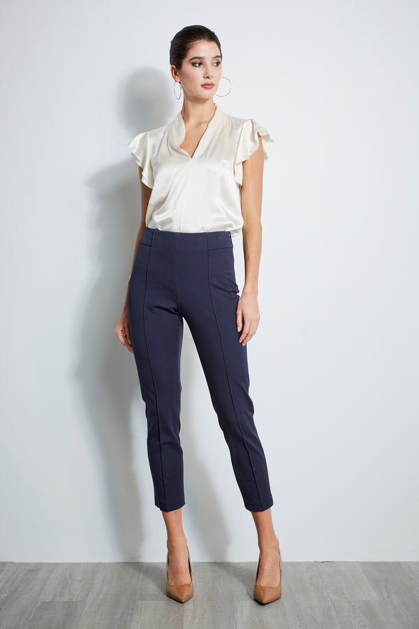 Pintuck Cropped Stretch Twill Pant