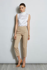 Pintuck Cropped Stretch Twill Pant