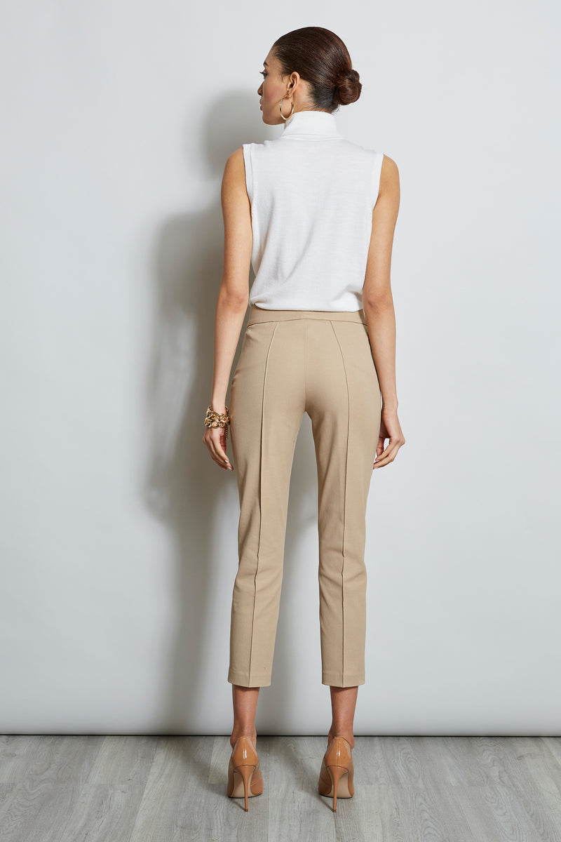 Pintuck Cropped Stretch Twill Pant