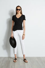 Ruched Sleeve V-Neck Knit