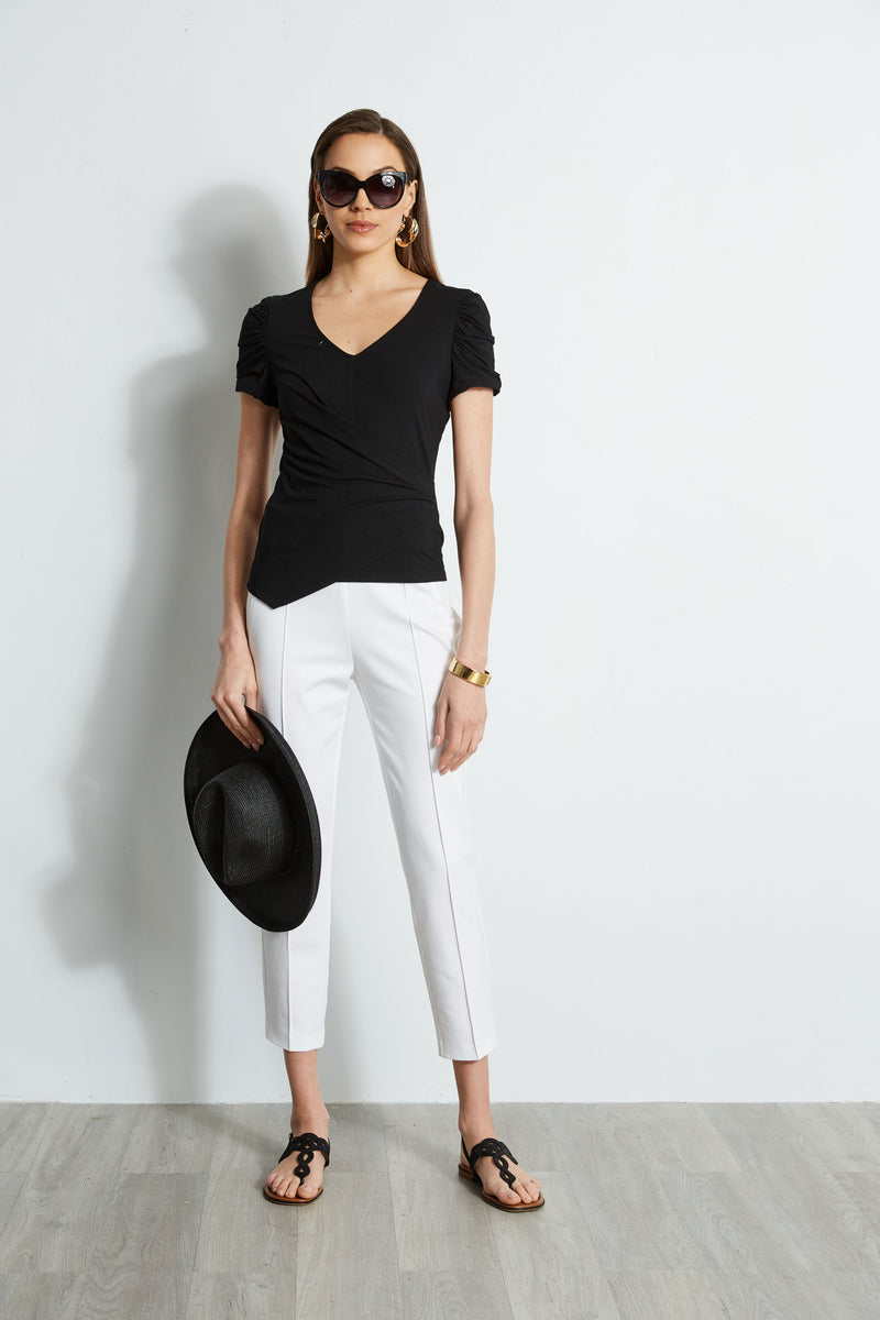 Ruched Sleeve V-Neck Knit