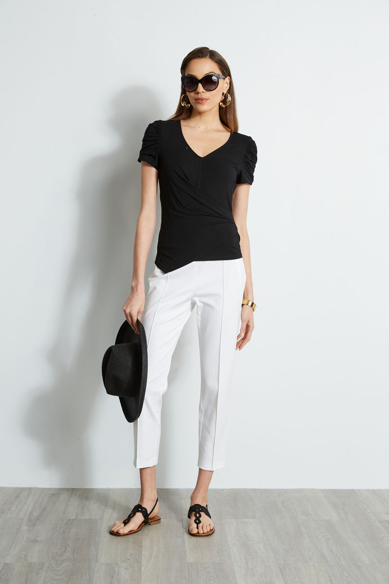 Ruched Sleeve V-Neck Knit