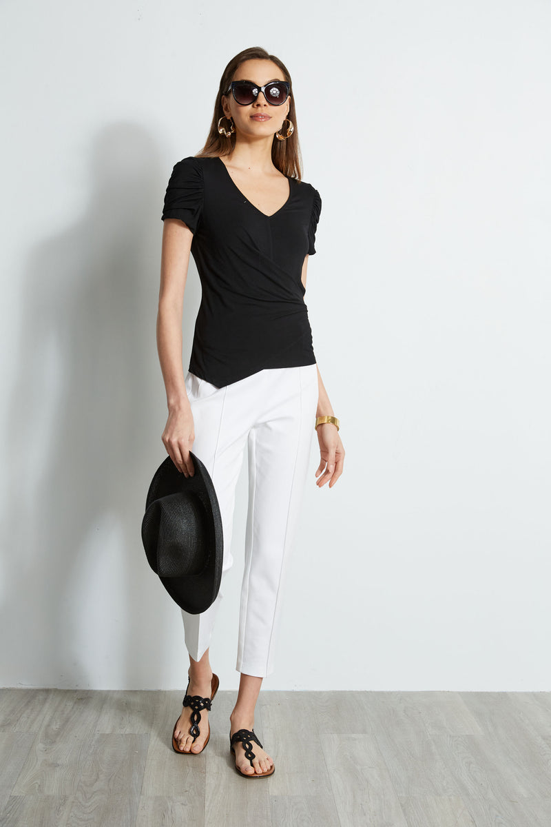 Ruched Sleeve V-Neck Knit