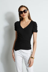 Ruched Sleeve V-Neck Knit