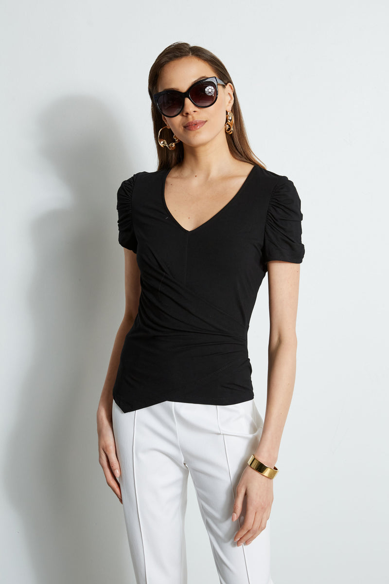 Ruched Sleeve V-Neck Knit