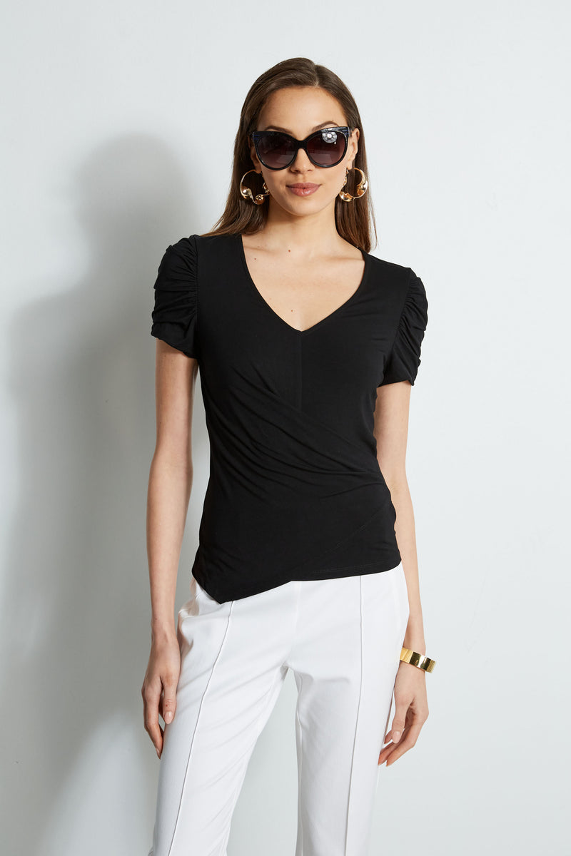 Ruched Sleeve V-Neck Knit