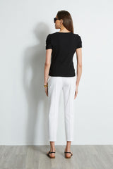 Ruched Sleeve V-Neck Knit