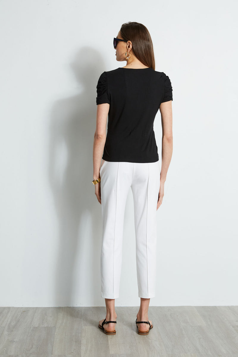 Ruched Sleeve V-Neck Knit