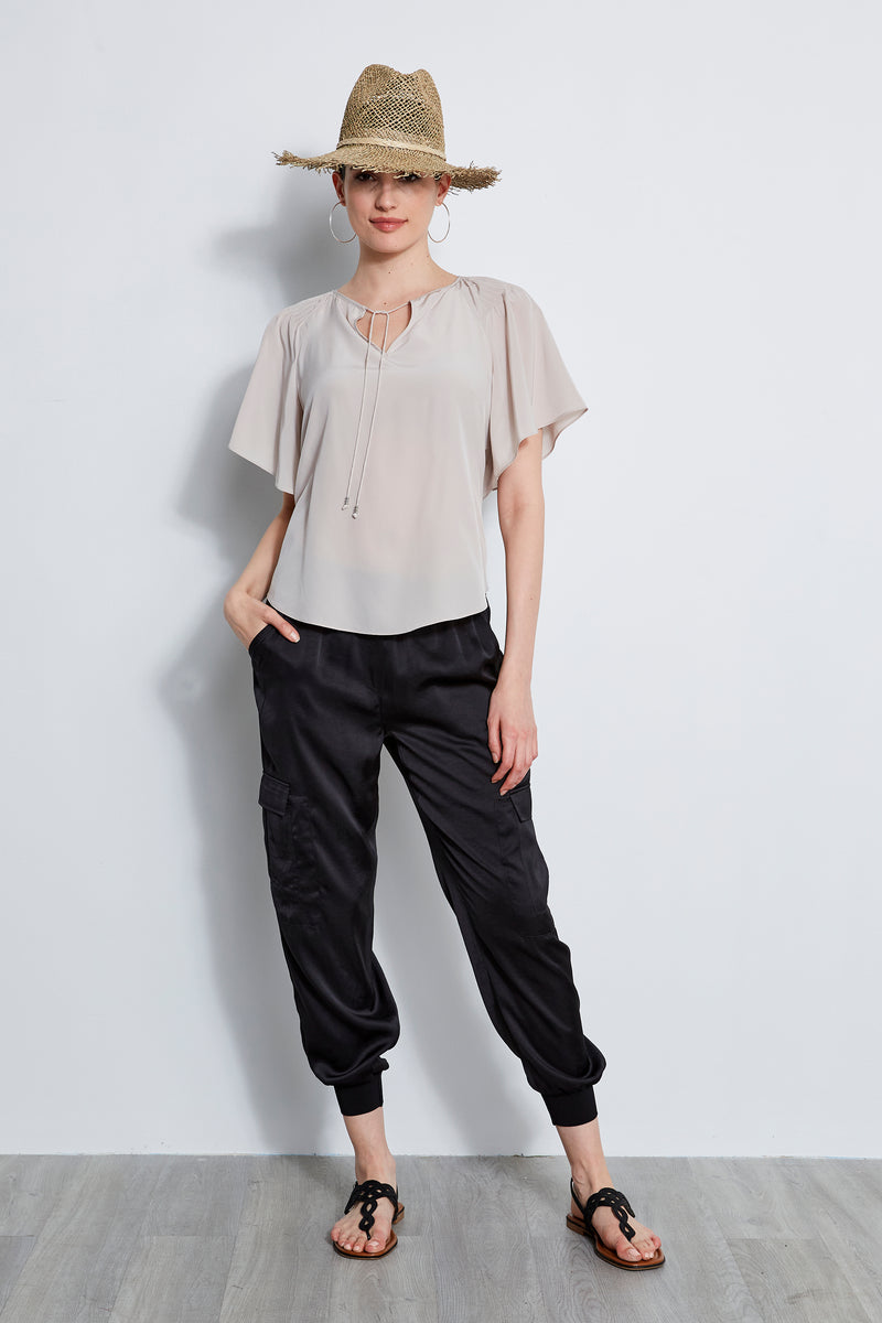 Silk Flutter Sleeve Tie Shirt