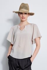 Silk Flutter Sleeve Tie Shirt