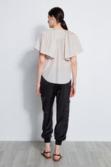 Silk Flutter Sleeve Tie Shirt