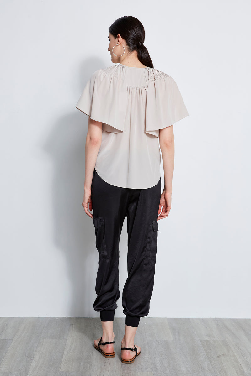 Silk Flutter Sleeve Tie Shirt