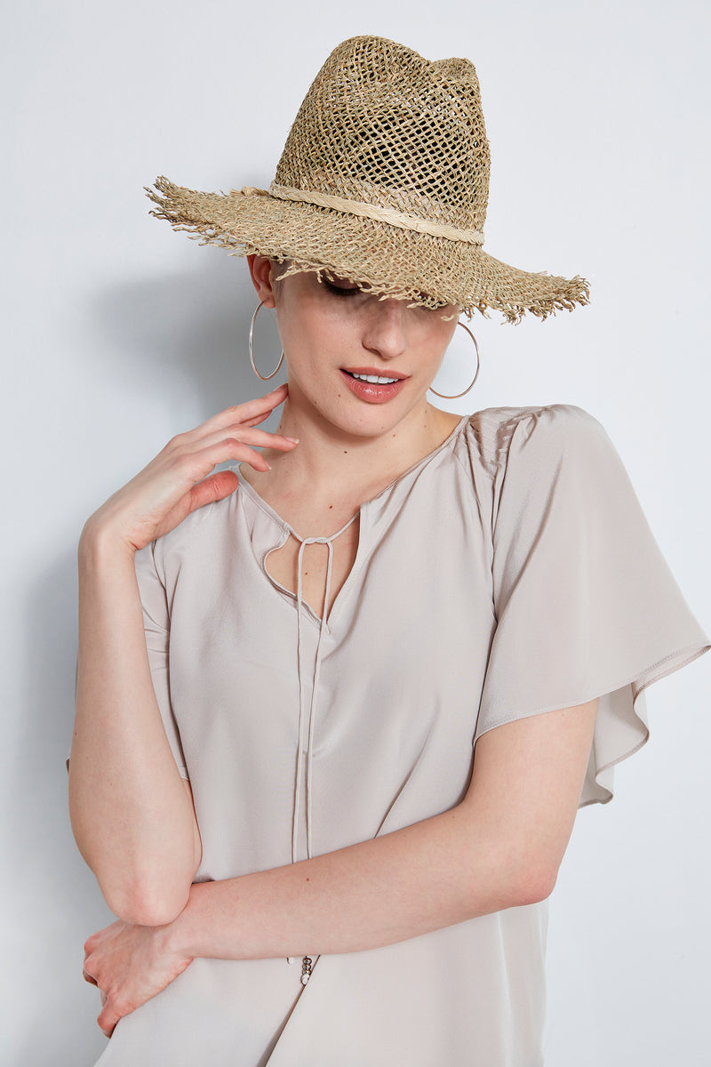 Silk Flutter Sleeve Tie Shirt
