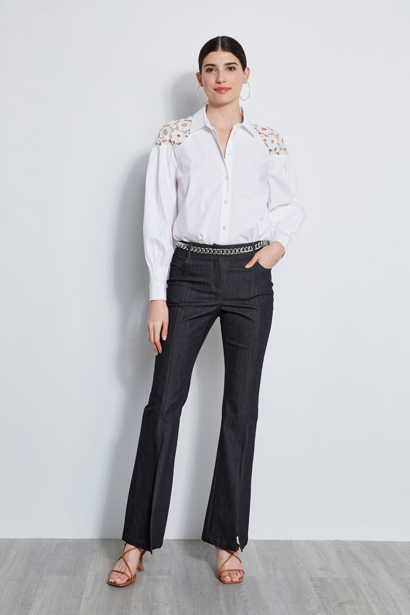 Cotton Lace Sleeve Button Down Shirt