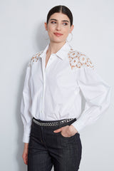 Cotton Lace Sleeve Button Down Shirt
