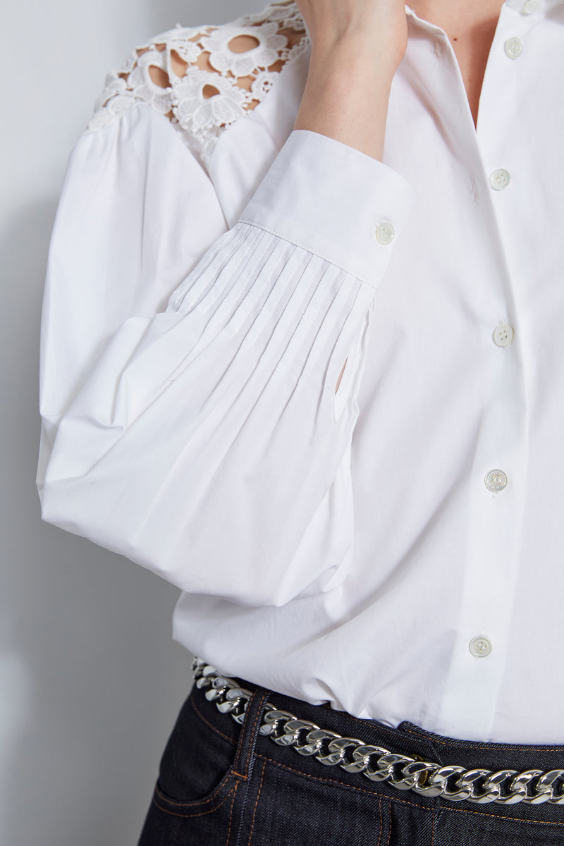 Cotton Lace Sleeve Button Down Shirt