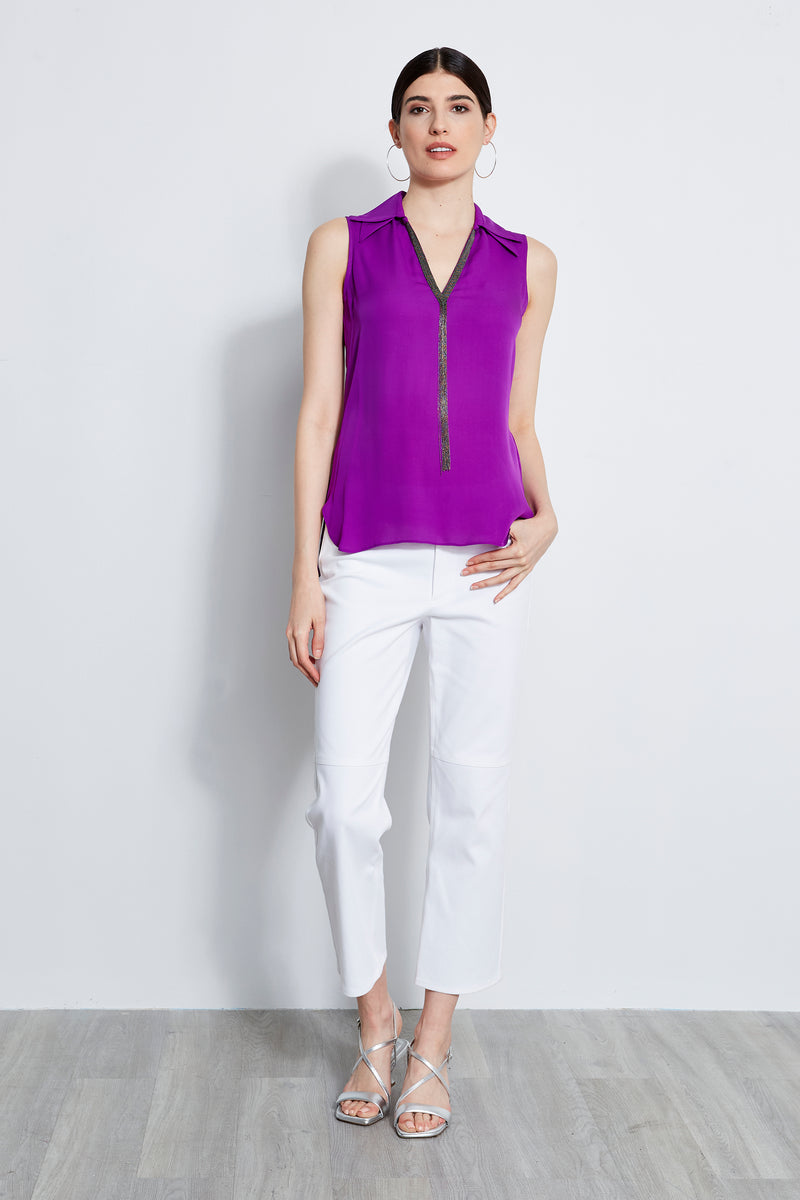 Sleeveless Silk Chain Collar Shirt