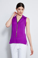 Sleeveless Silk Chain Collar Shirt