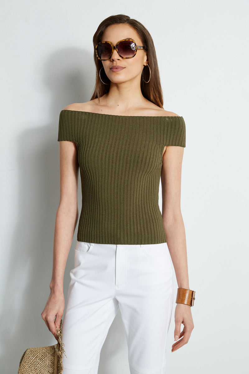 Off the shoulder new arrivals olive green sweater