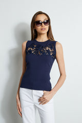 Sleeveless Lace Inset Sweater