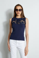 Sleeveless Lace Inset Sweater