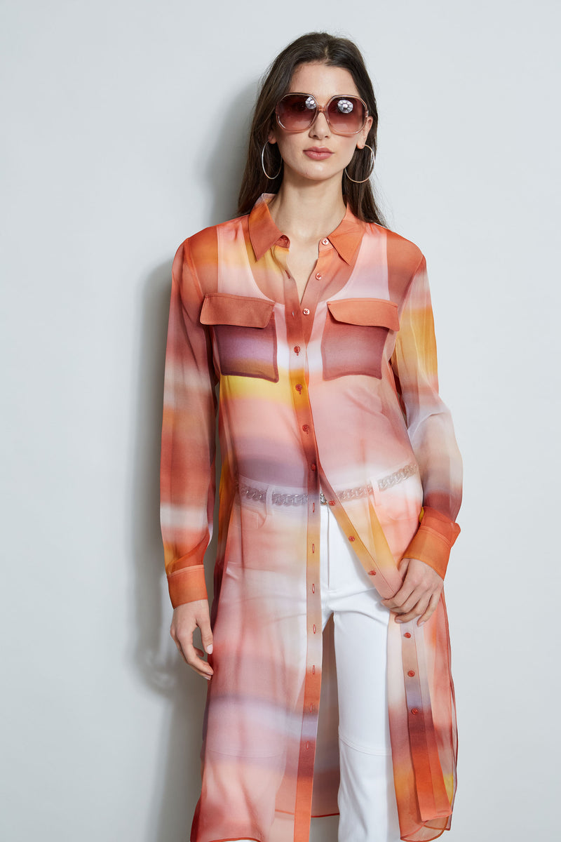 Ombre Silk Chiffon Maxi Shirt