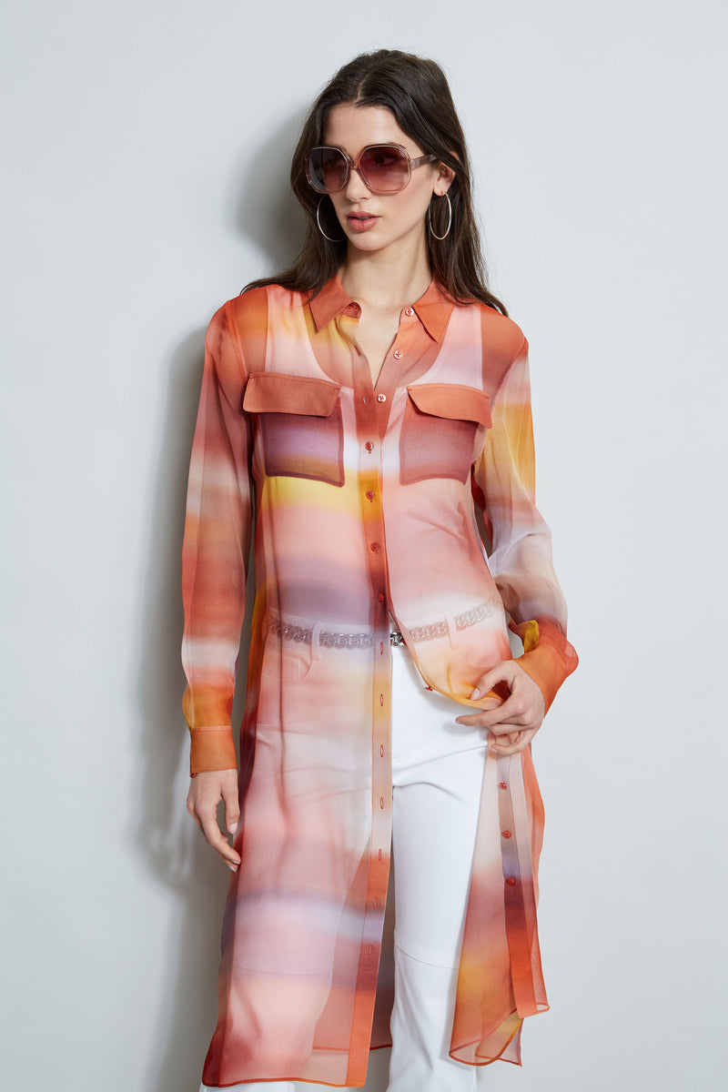 Ombre Silk Chiffon Maxi Shirt