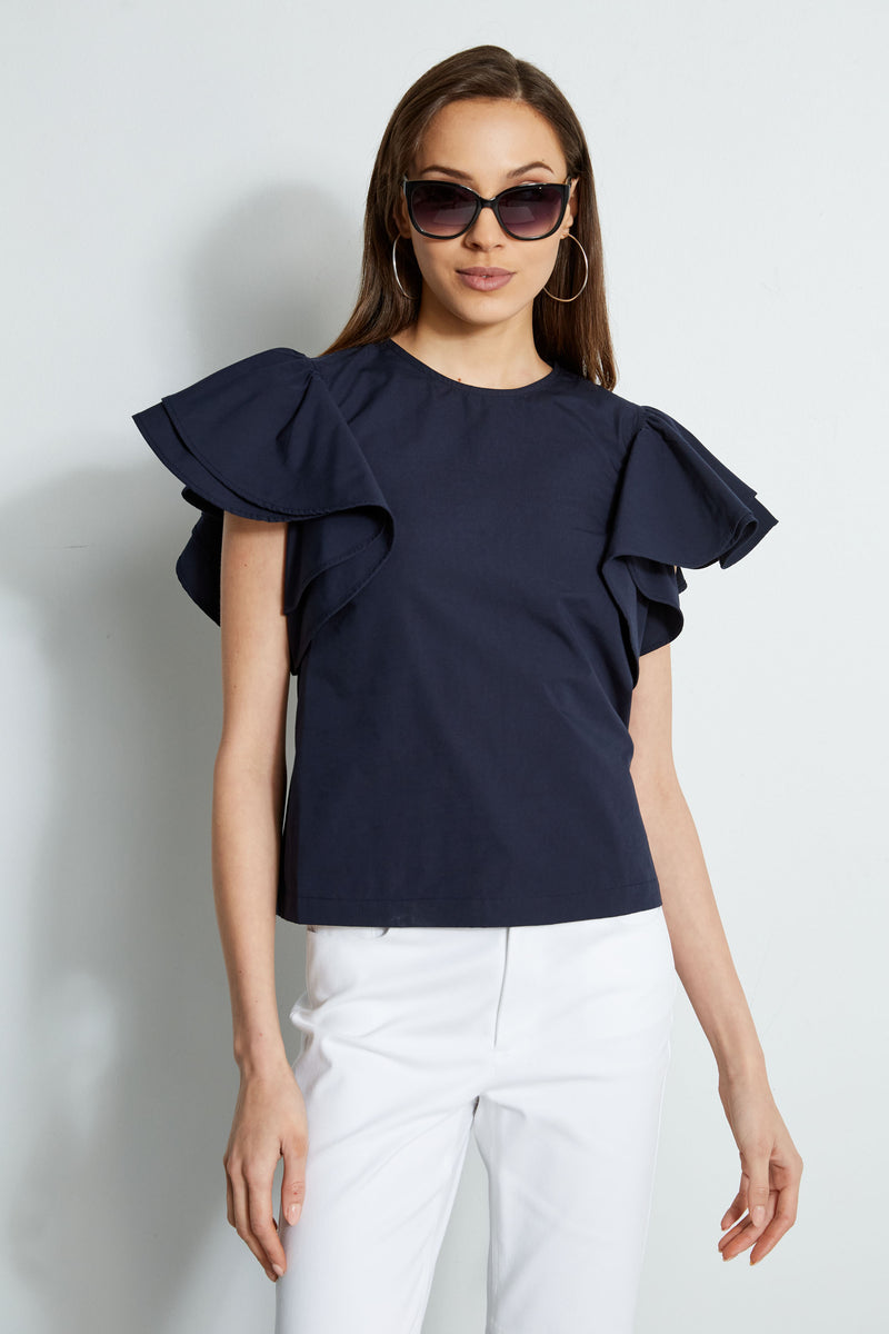 Tiered Flutter Sleeve Cotton Shirt