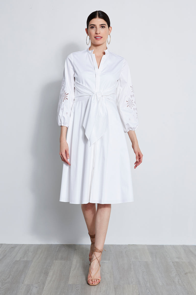 Embroidered Cotton Tie Dress