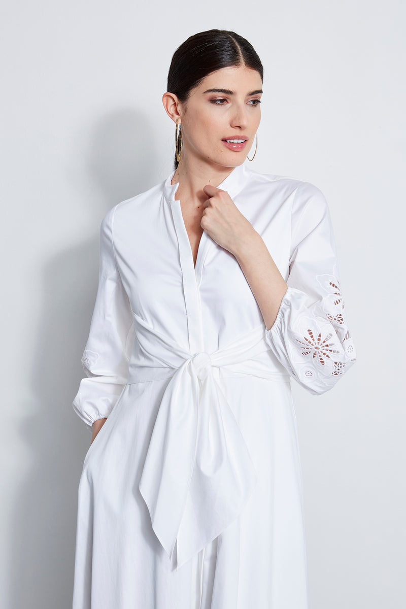 Embroidered Cotton Tie Dress