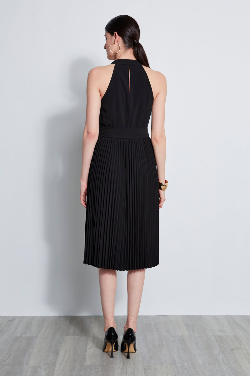 Pleated Cowl Midi Dress