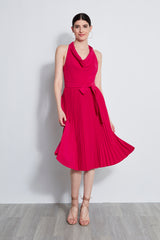 Pleated Cowl Midi Dress