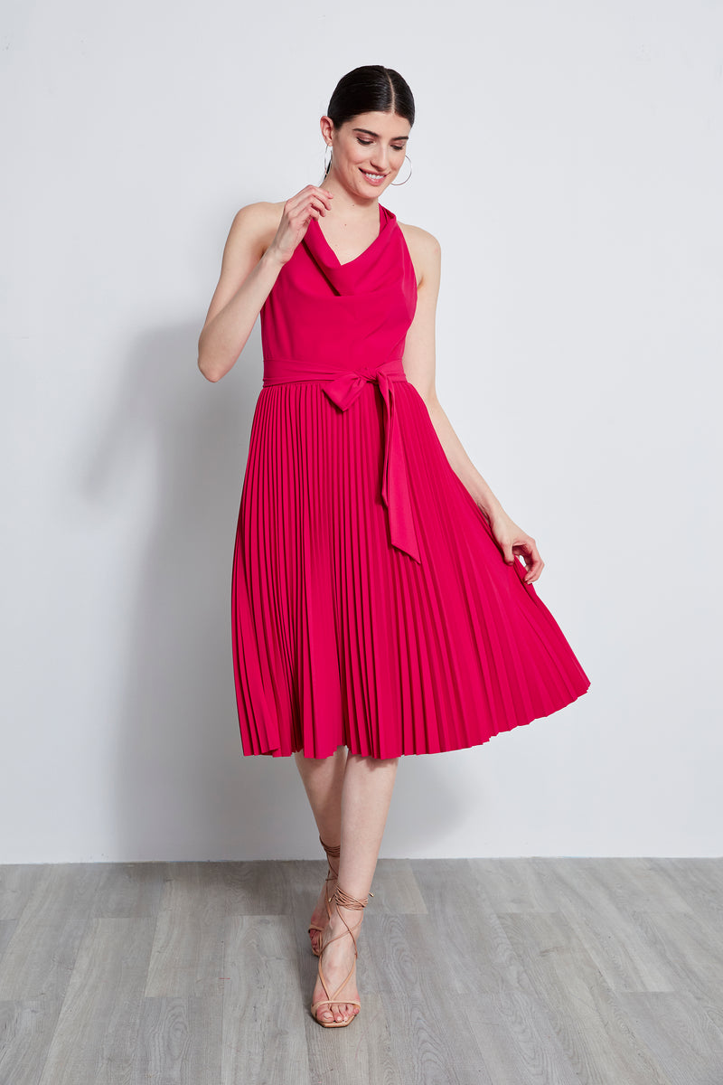 Pleated Cowl Midi Dress