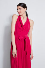 Pleated Cowl Midi Dress