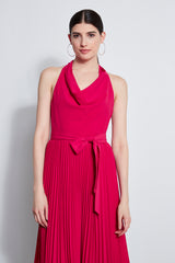 Pleated Cowl Midi Dress