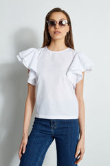 Tiered Flutter Sleeve Cotton Shirt