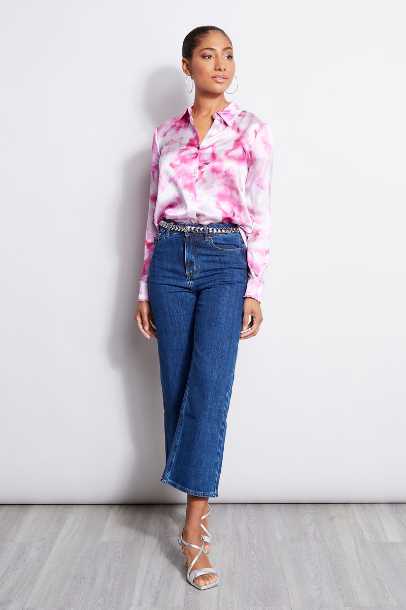 Silk Satin Watercolor Floral Shirt