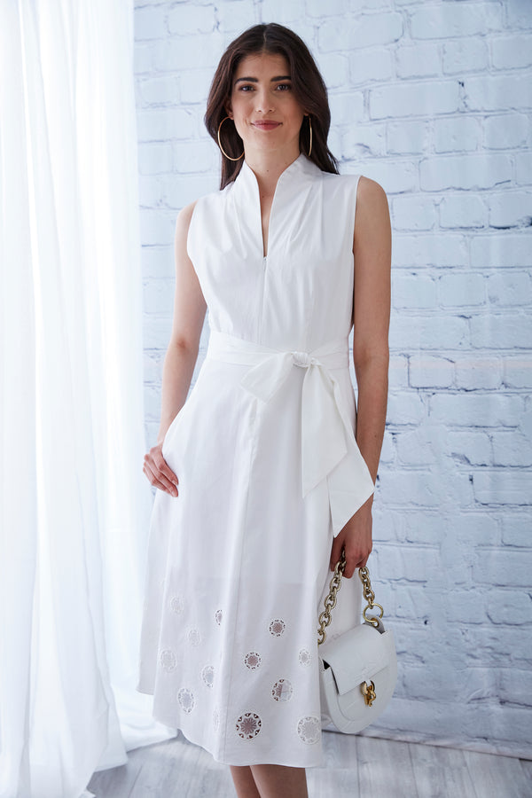 Embroidered Hem Cotton Midi Dress