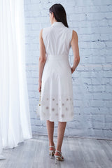 Embroidered Hem Cotton Midi Dress