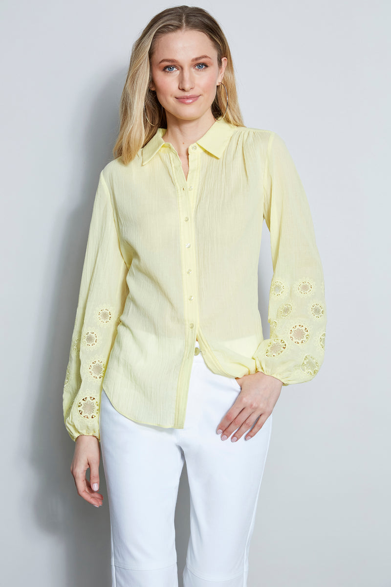 Crinkle Cotton Embroidered Shirt – Elie Tahari