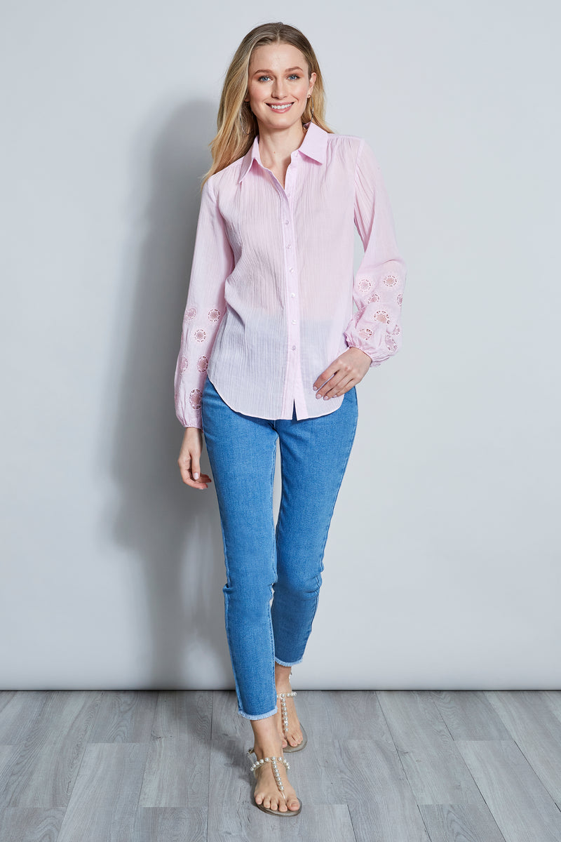 Crinkle Cotton Embroidered Shirt