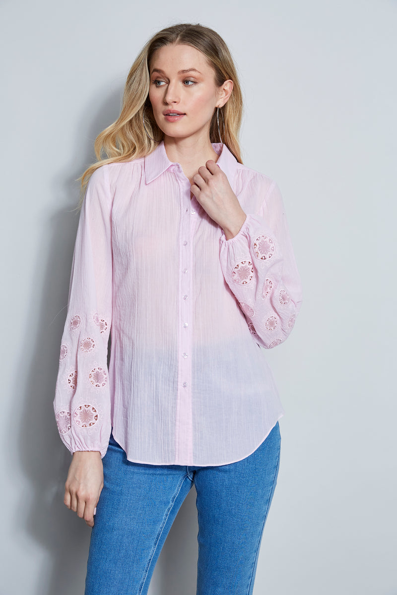 Crinkle Cotton Embroidered Shirt