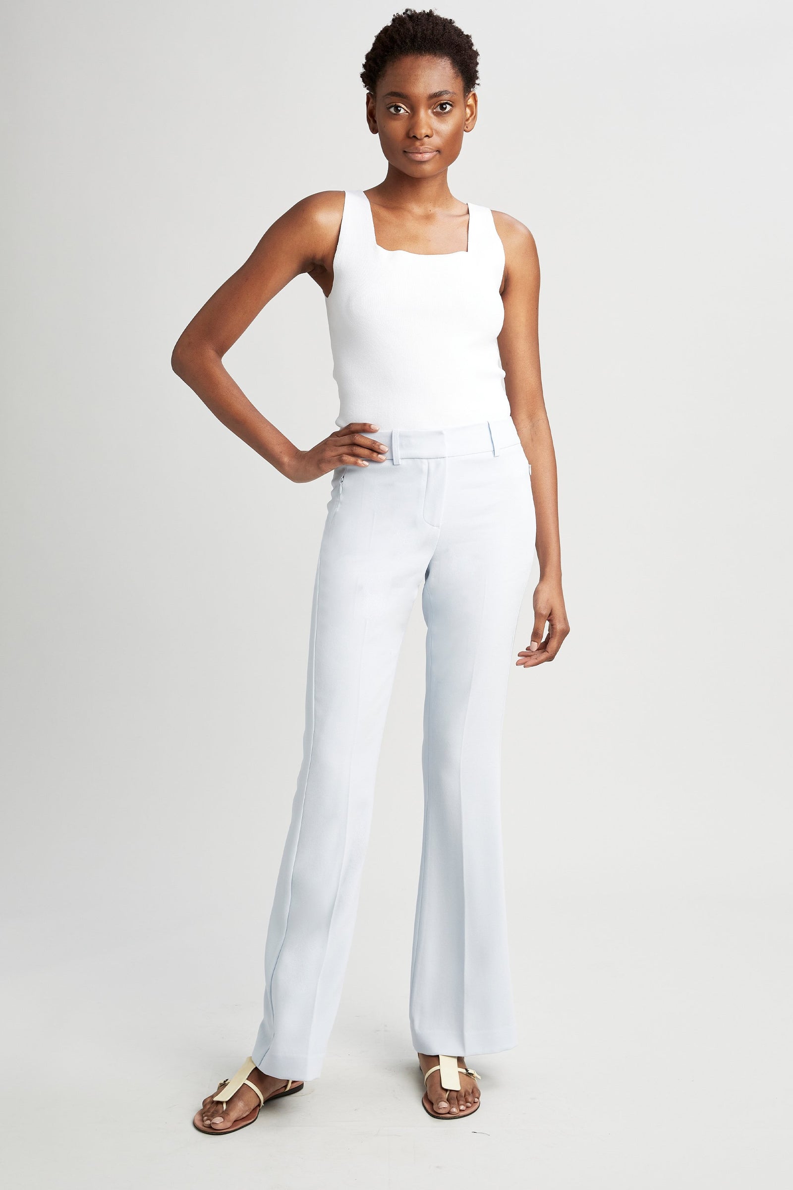 White fit and flare pants on sale
