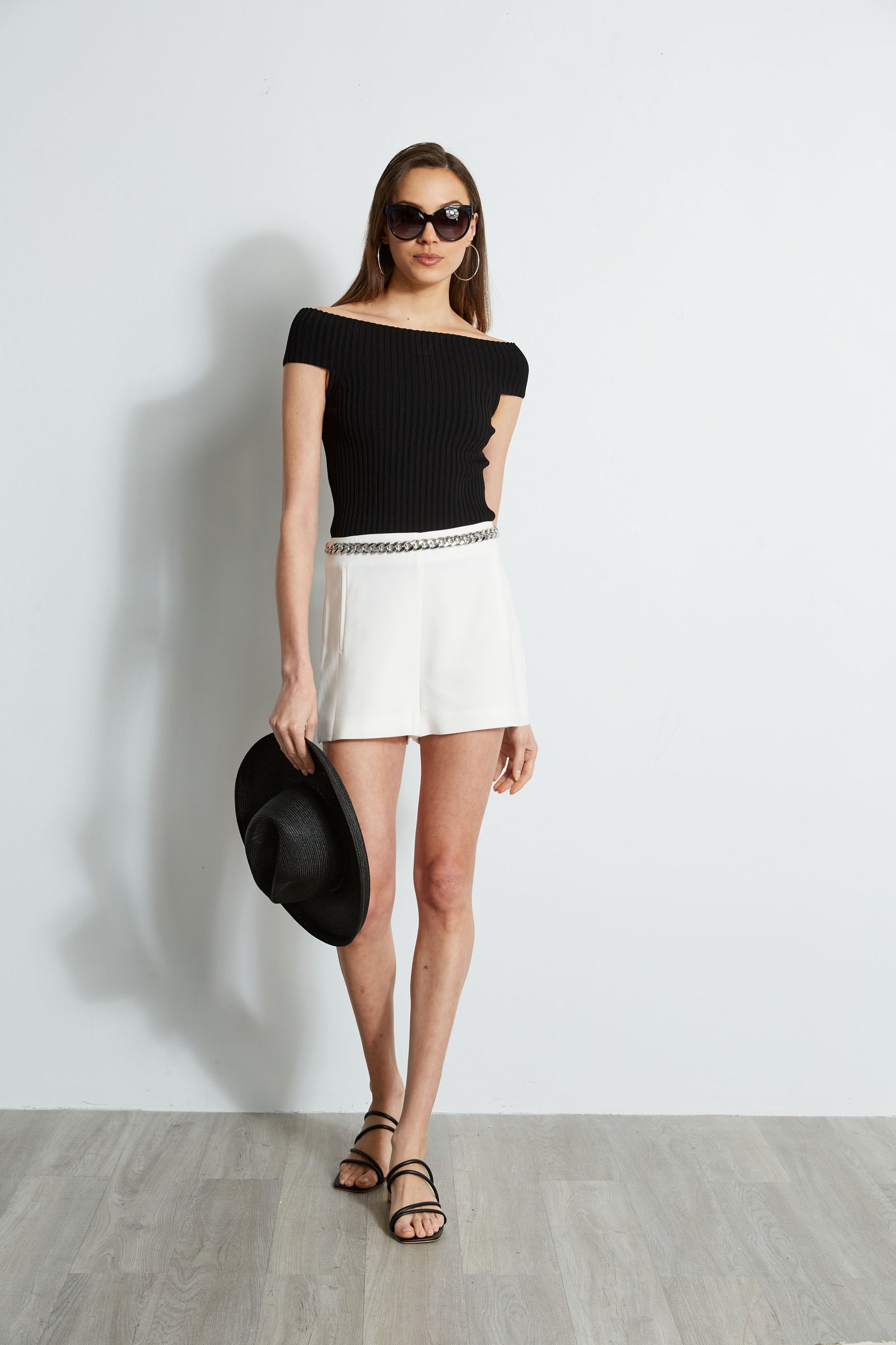 White crepe shorts cheap
